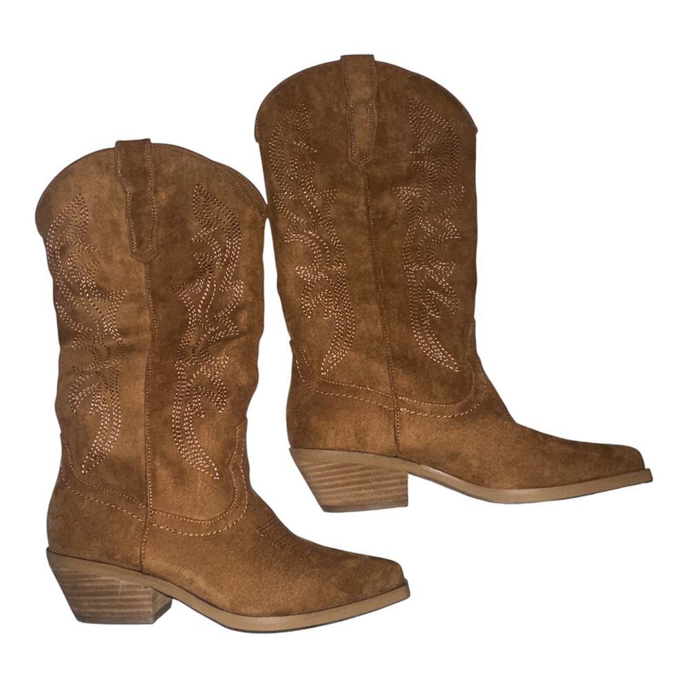 Steve Madden Dez Western Cowboy Boots Brown Faux Suede Women’s Size 6M Pull On